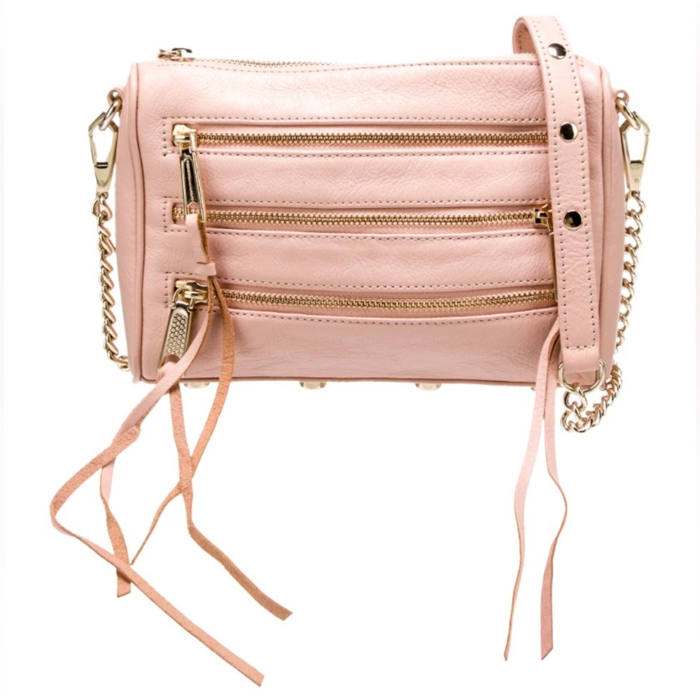 Rebecca Minkoff
5 Zip Rocker Leather Crossbody Bag, Pink/Blush silver hardware